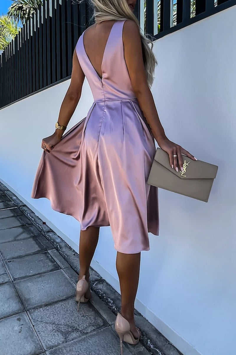 Vestidos de princesa elegantes de color liso con escote en V y diseño de celebridades