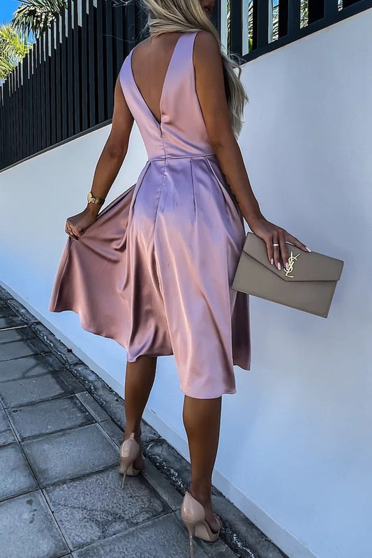 Vestidos de princesa elegantes de color liso con escote en V y diseño de celebridades