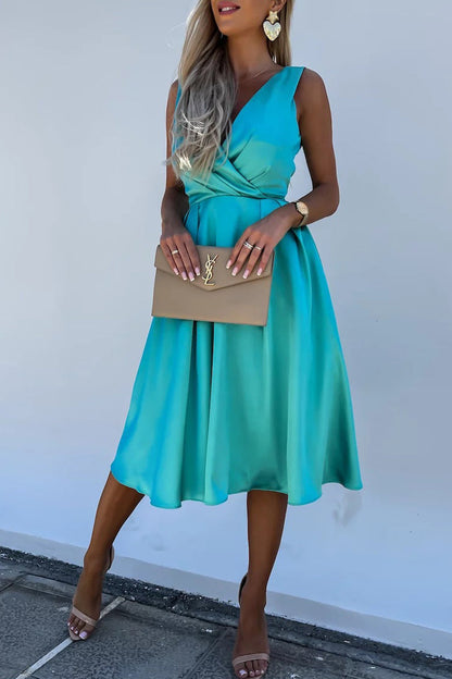 Vestidos de princesa elegantes de color liso con escote en V y diseño de celebridades