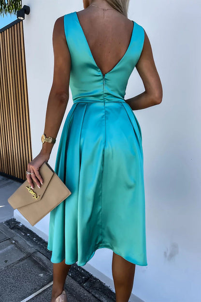 Vestidos de princesa elegantes de color liso con escote en V y diseño de celebridades