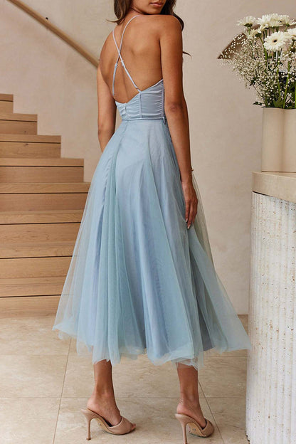 Vestidos de princesa elegantes y dulces con escote en V liso (8 colores)