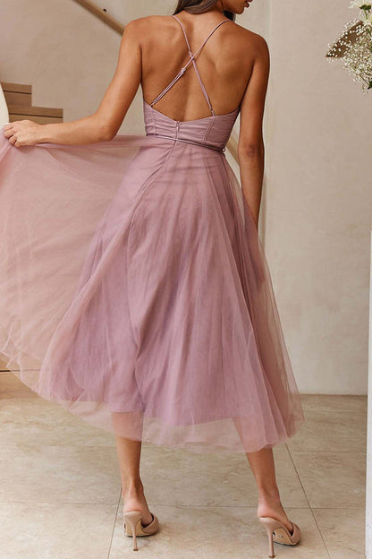 Vestidos de princesa elegantes y dulces con escote en V liso (8 colores)