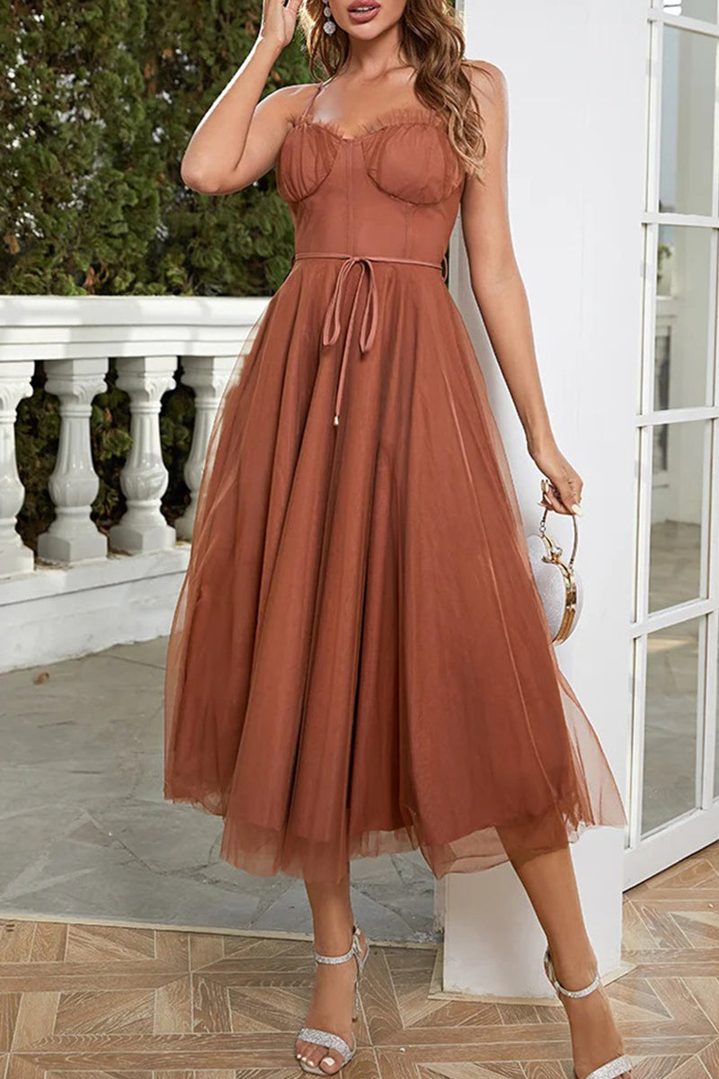 Vestidos de princesa elegantes y dulces con escote en V liso (8 colores)