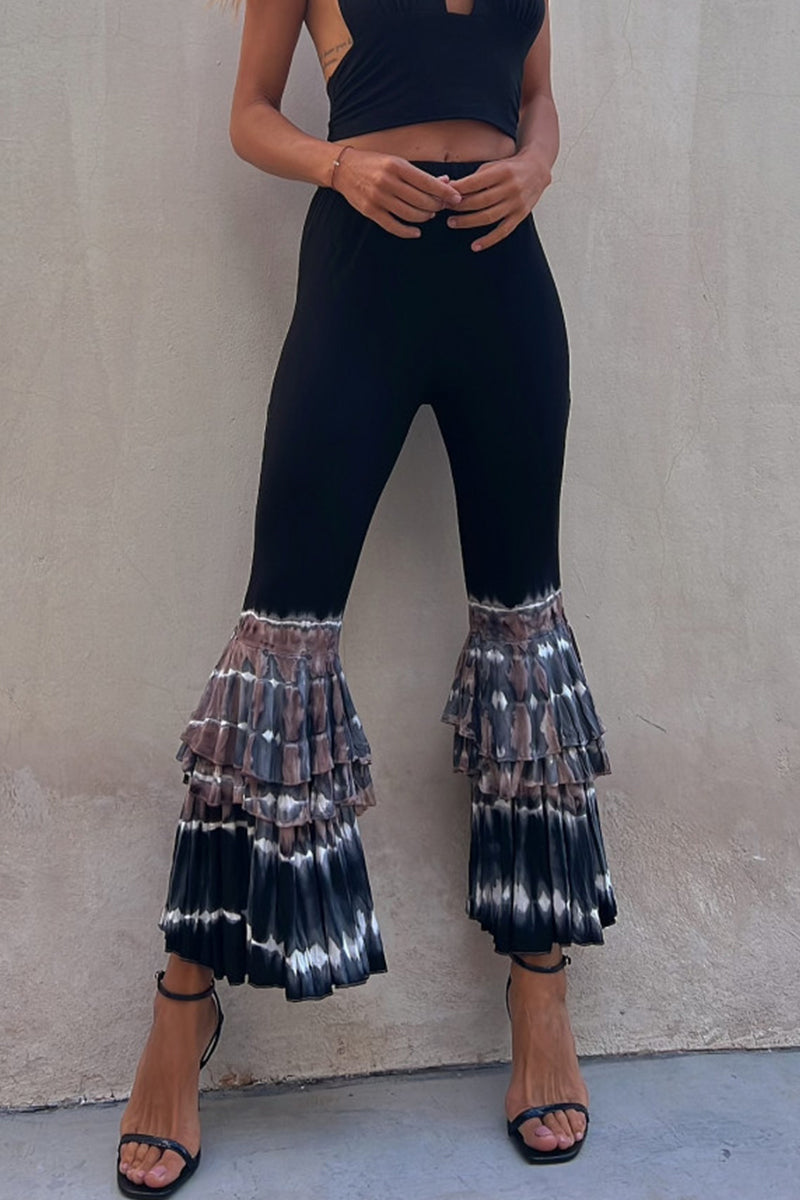 Pantalones casuales de talle alto ajustados con parches sólidos y altavoz