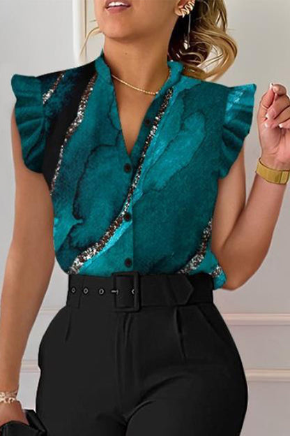 Blusas elegantes con cuello en V y estampado de patchwork de celebridades (8 colores)
