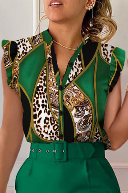 Blusas elegantes con cuello en V y estampado de patchwork de celebridades (8 colores)