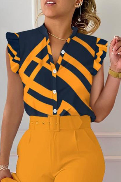 Blusas elegantes con cuello en V y estampado de patchwork de celebridades (8 colores)