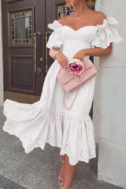 Vestidos de princesa con hombros descubiertos y patchwork liso de moda urbana