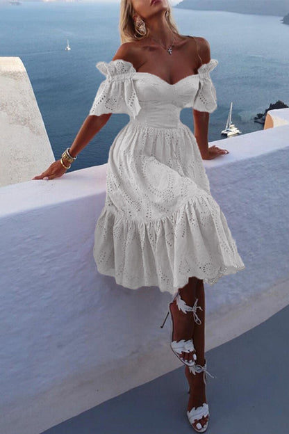 Vestidos de princesa con hombros descubiertos y patchwork liso de moda urbana