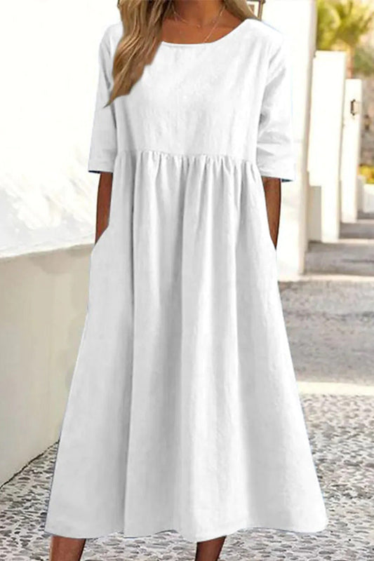 Vestidos casuales sencillos de corte A con cuello redondo y bolsillos lisos