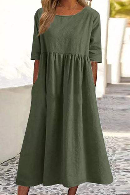 Vestidos casuales sencillos de corte A con cuello redondo y bolsillos lisos