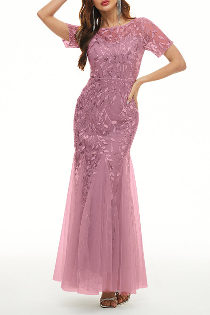Vestidos de noche elegantes de celebridades con cuello redondo y lentejuelas de patchwork (11 colores)