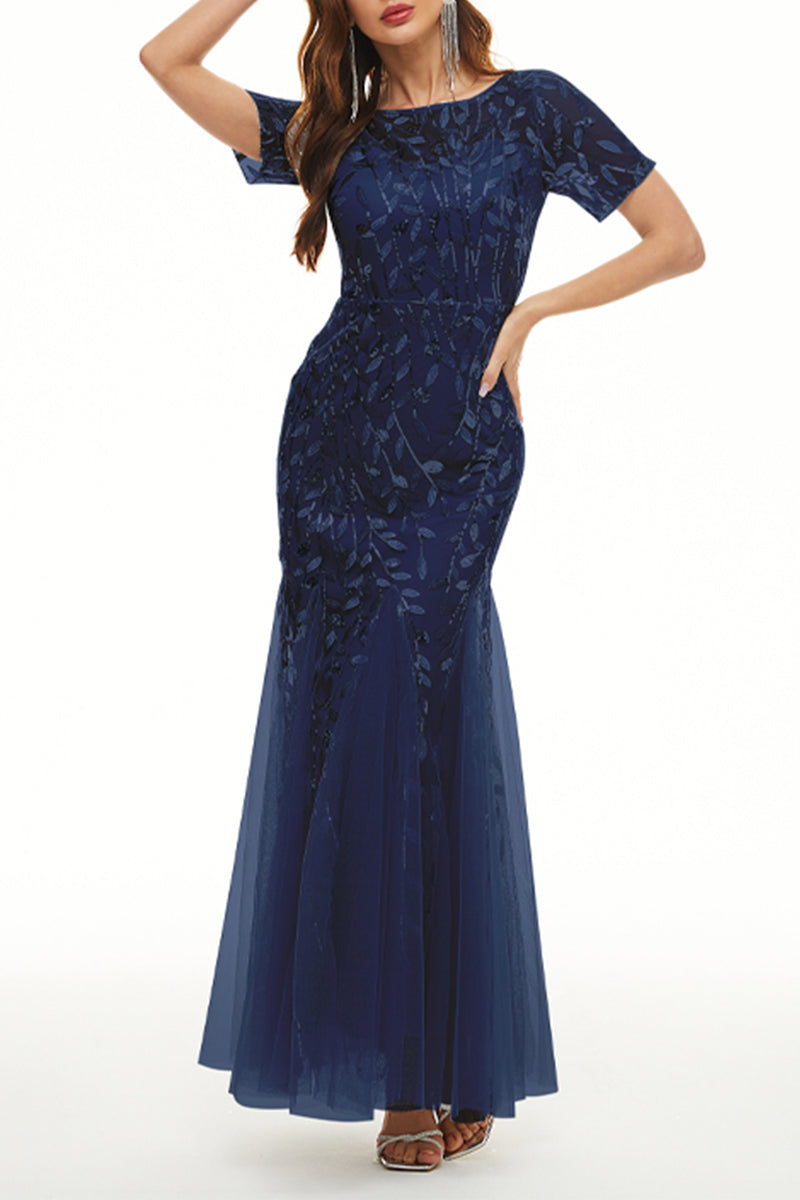 Vestidos de noche elegantes de celebridades con cuello redondo y lentejuelas de patchwork (11 colores)
