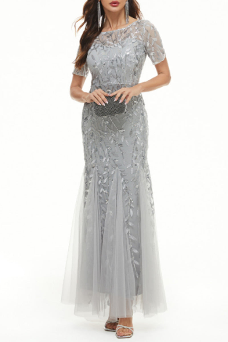 Vestidos de noche elegantes de celebridades con cuello redondo y lentejuelas de patchwork (11 colores)
