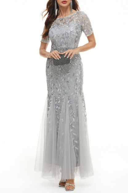 Vestidos de noche elegantes de celebridades con cuello redondo y lentejuelas de patchwork (11 colores)