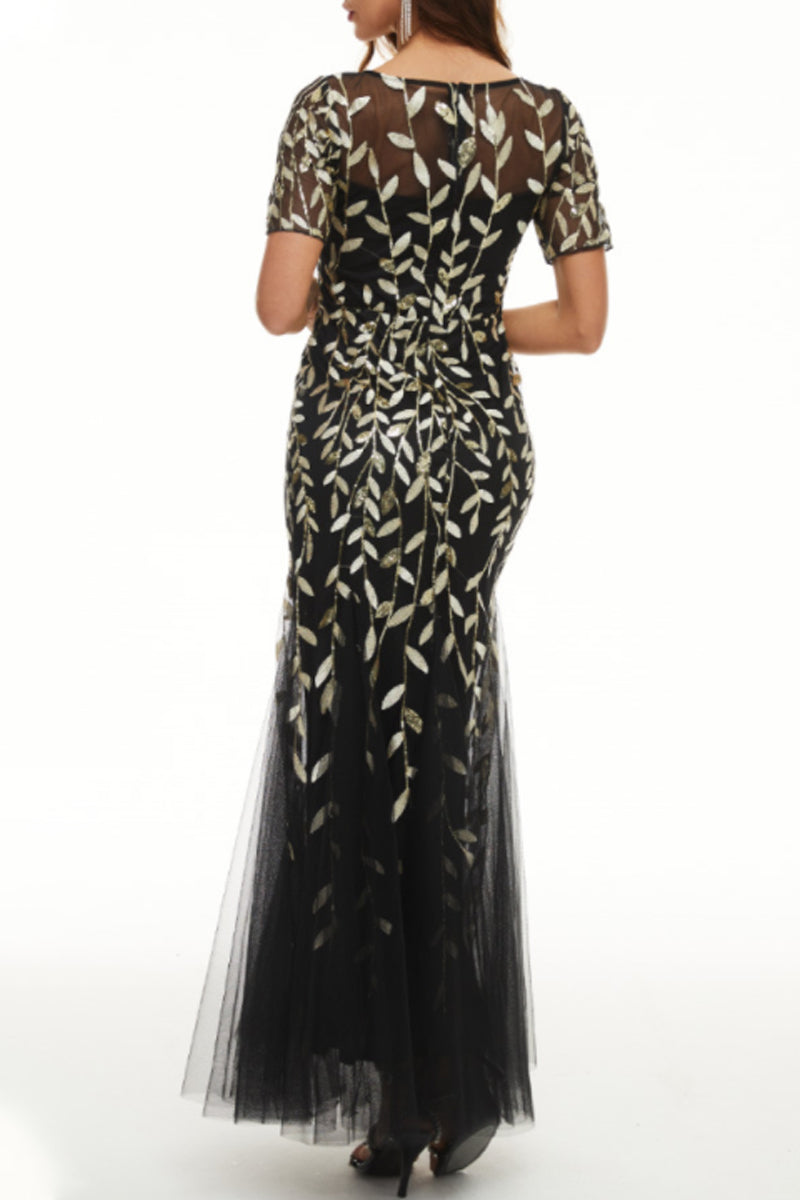 Vestidos de noche elegantes de celebridades con cuello redondo y lentejuelas de patchwork (11 colores)