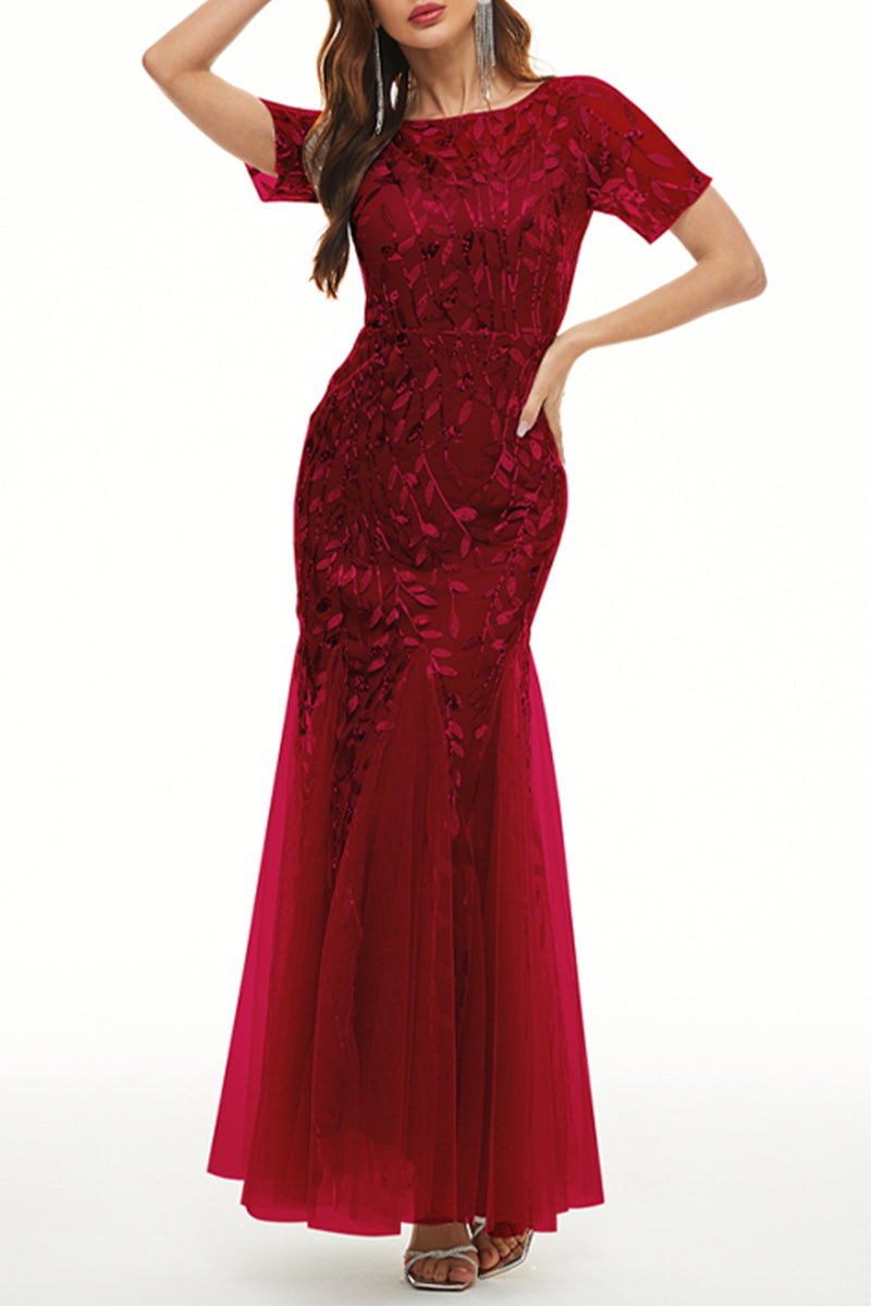 Vestidos de noche elegantes de celebridades con cuello redondo y lentejuelas de patchwork (11 colores)