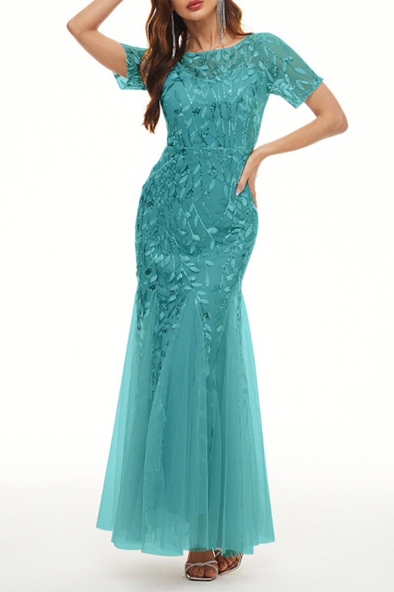 Vestidos de noche elegantes de celebridades con cuello redondo y lentejuelas de patchwork (11 colores)