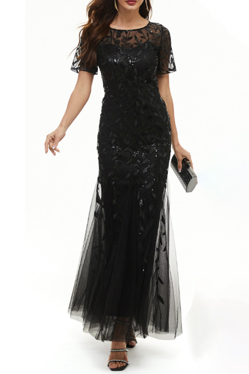 Vestidos de noche elegantes de celebridades con cuello redondo y lentejuelas de patchwork (11 colores)