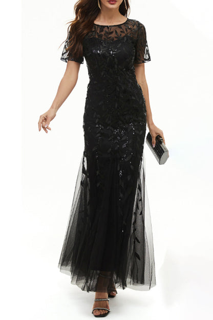 Vestidos de noche elegantes de celebridades con cuello redondo y lentejuelas de patchwork (11 colores)