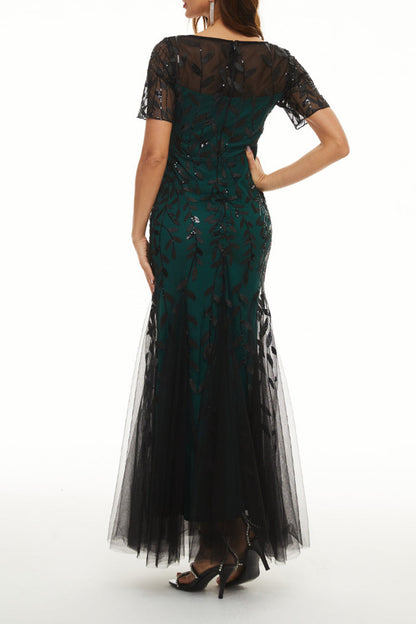 Vestidos de noche elegantes de celebridades con cuello redondo y lentejuelas de patchwork (11 colores)