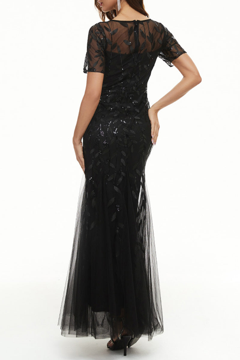 Vestidos de noche elegantes de celebridades con cuello redondo y lentejuelas de patchwork (11 colores)