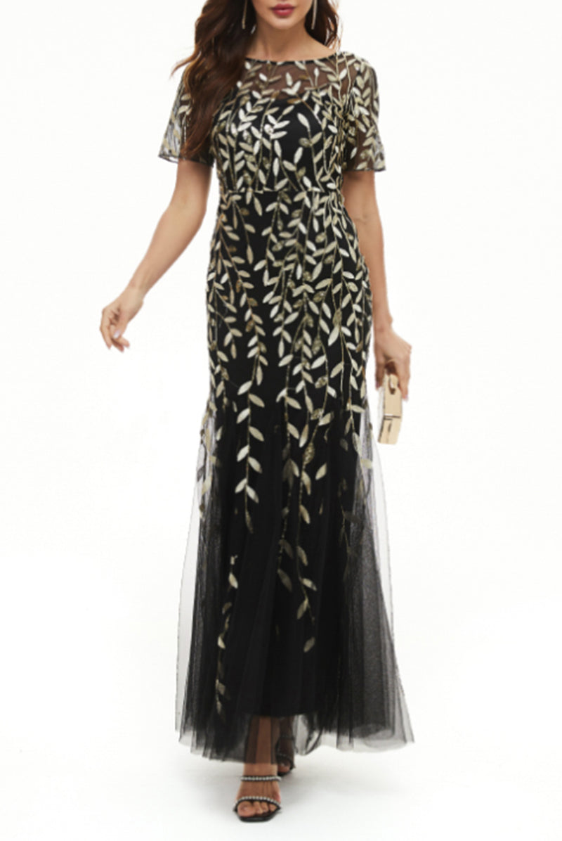 Vestidos de noche elegantes de celebridades con cuello redondo y lentejuelas de patchwork (11 colores)