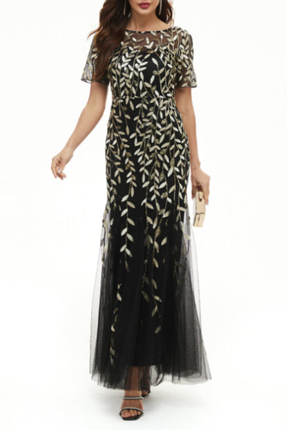 Vestidos de noche elegantes de celebridades con cuello redondo y lentejuelas de patchwork (11 colores)