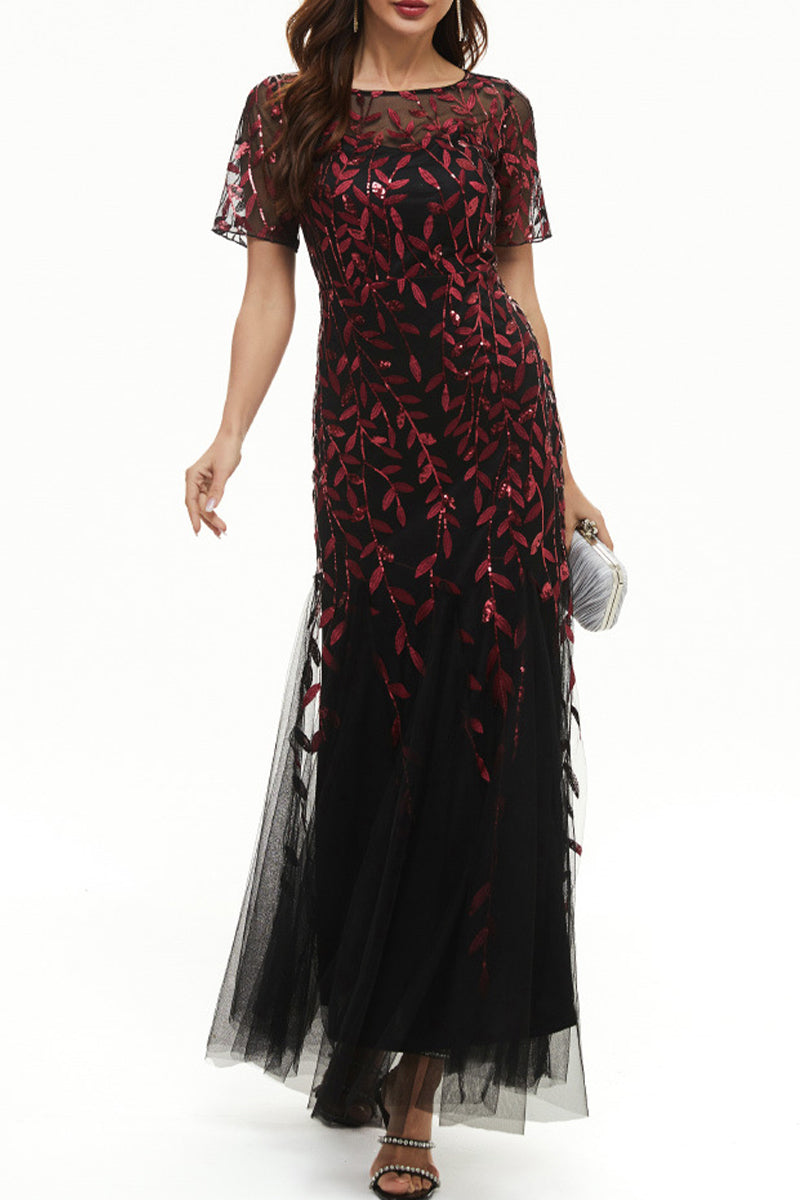 Vestidos de noche elegantes de celebridades con cuello redondo y lentejuelas de patchwork (11 colores)