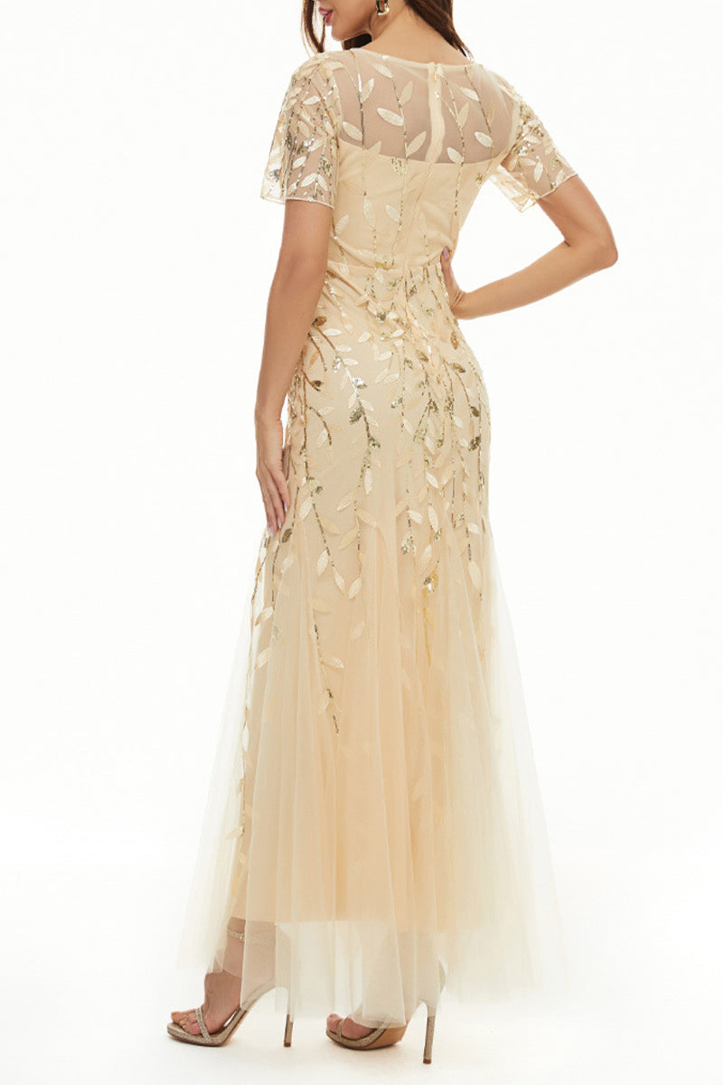 Vestidos de noche elegantes de celebridades con cuello redondo y lentejuelas de patchwork (11 colores)