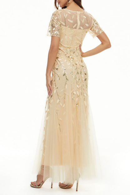 Vestidos de noche elegantes de celebridades con cuello redondo y lentejuelas de patchwork (11 colores)