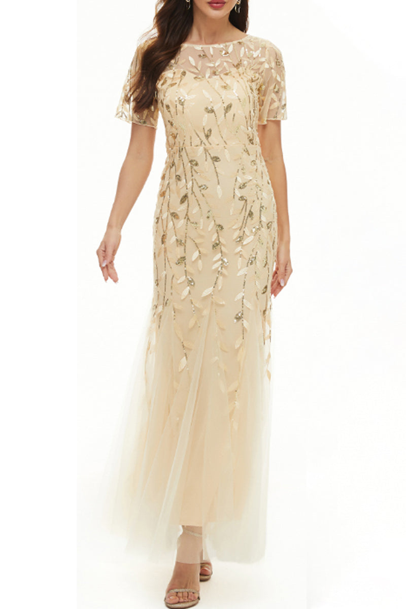 Vestidos de noche elegantes de celebridades con cuello redondo y lentejuelas de patchwork (11 colores)