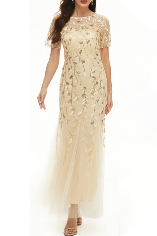 Vestidos de noche elegantes de celebridades con cuello redondo y lentejuelas de patchwork (11 colores)