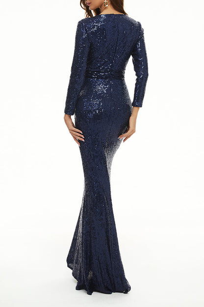 Vestidos de noche elegantes con escote en V y lentejuelas sólidas de celebridades