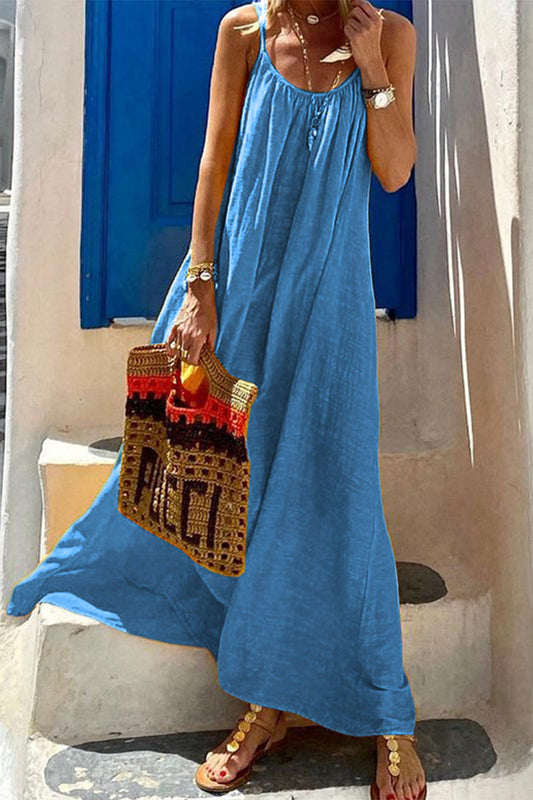 Vestido informal sencillo de color liso con escote en U y tirantes finos