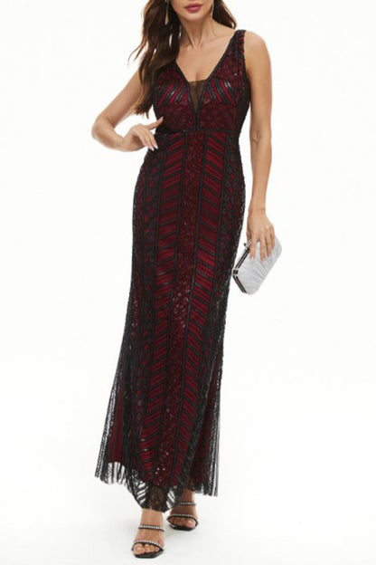 Vestido de noche sexy formal con cuello en V y patchwork