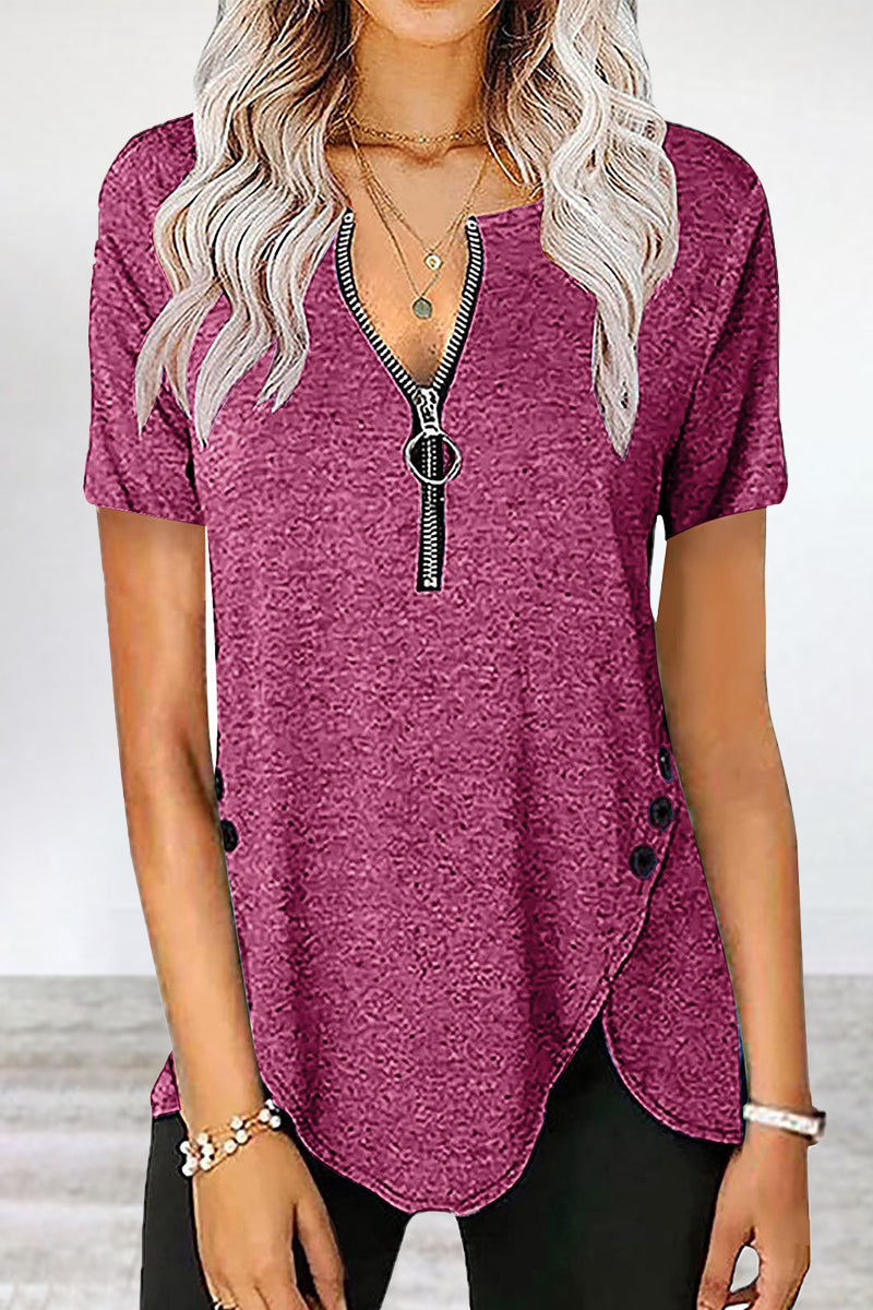 Camisetas casuales asimétricas con cuello y cremallera