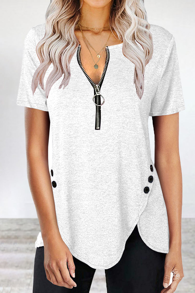 Camisetas casuales asimétricas con cuello y cremallera
