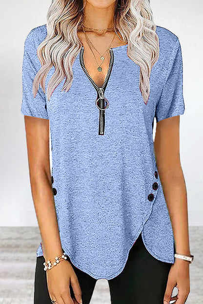Camisetas casuales asimétricas con cuello y cremallera