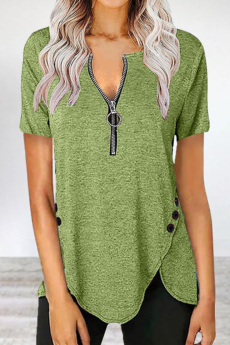 Camisetas casuales asimétricas con cuello y cremallera