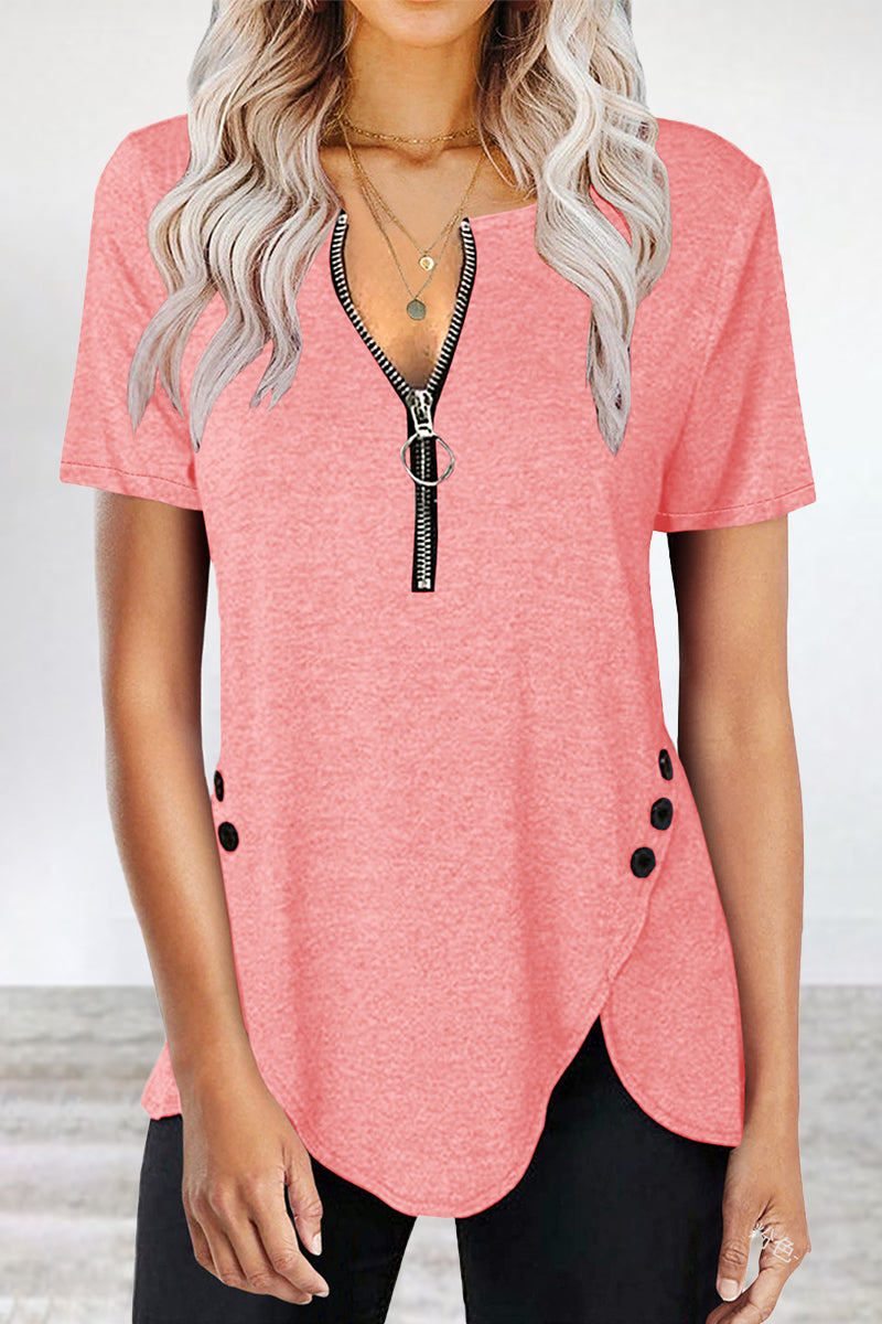 Camisetas casuales asimétricas con cuello y cremallera