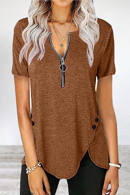 Camisetas casuales asimétricas con cuello y cremallera