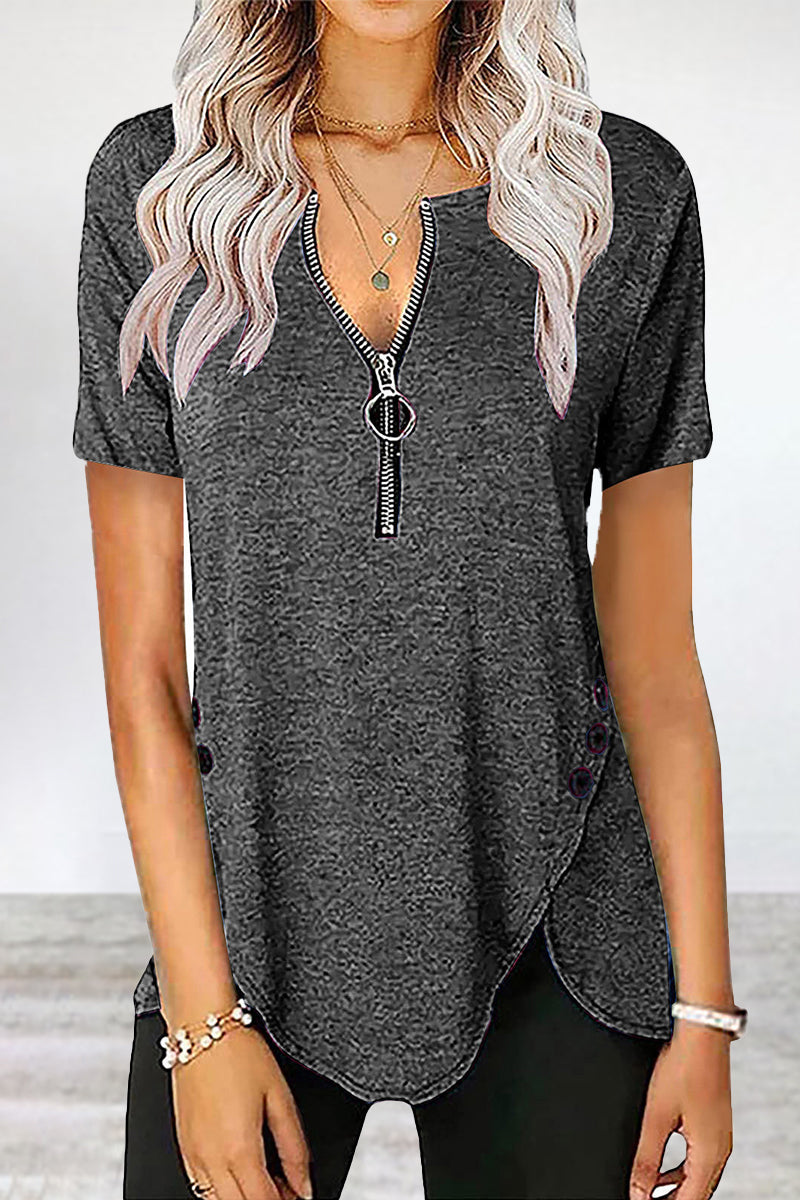 Camisetas casuales asimétricas con cuello y cremallera