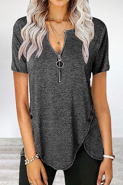 Camisetas casuales asimétricas con cuello y cremallera