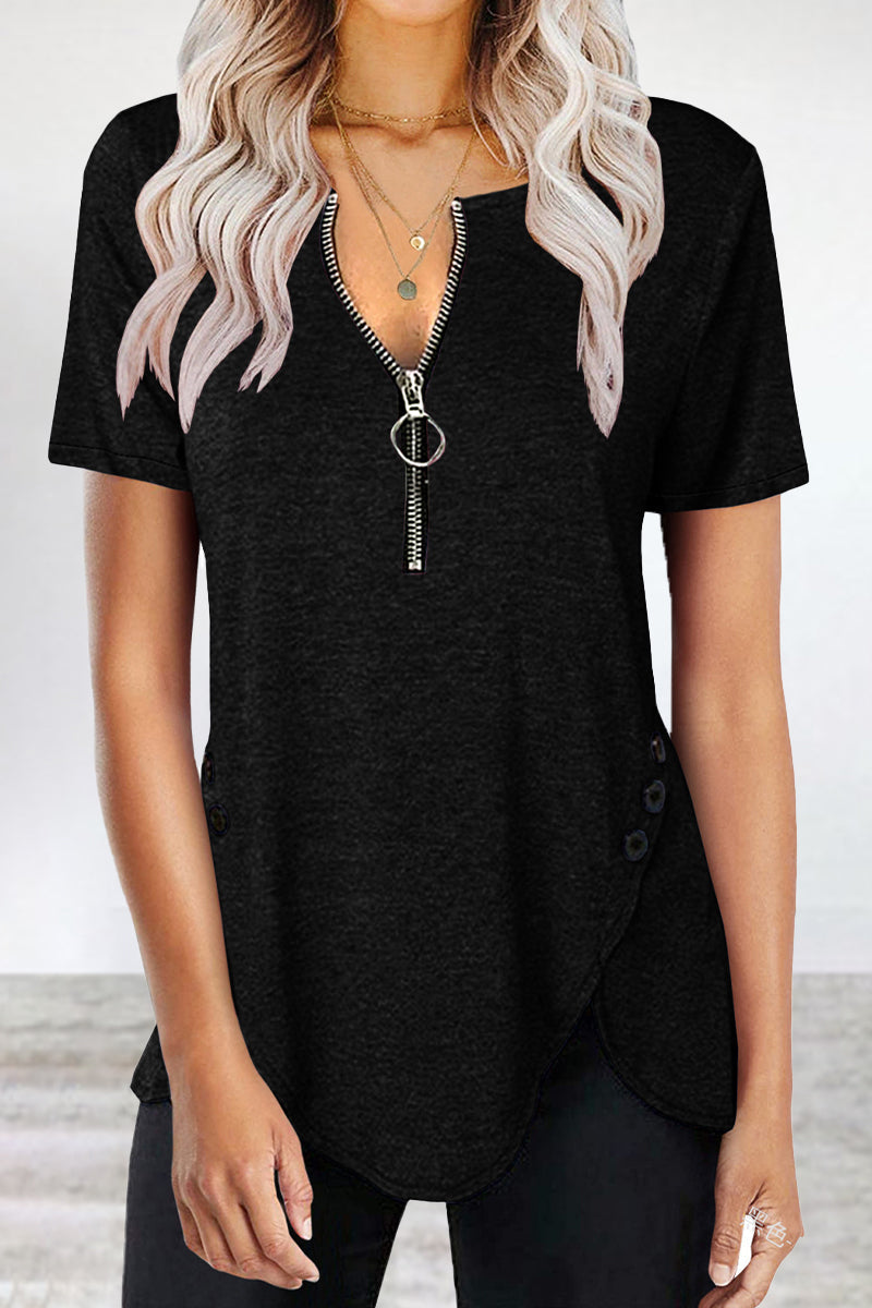 Camisetas casuales asimétricas con cuello y cremallera