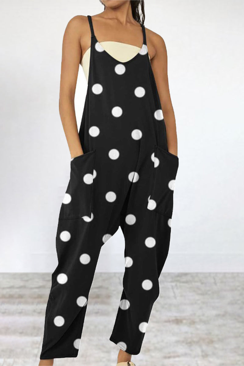 Mono holgado informal con cuello en V, bolsillos y patchwork con estampado