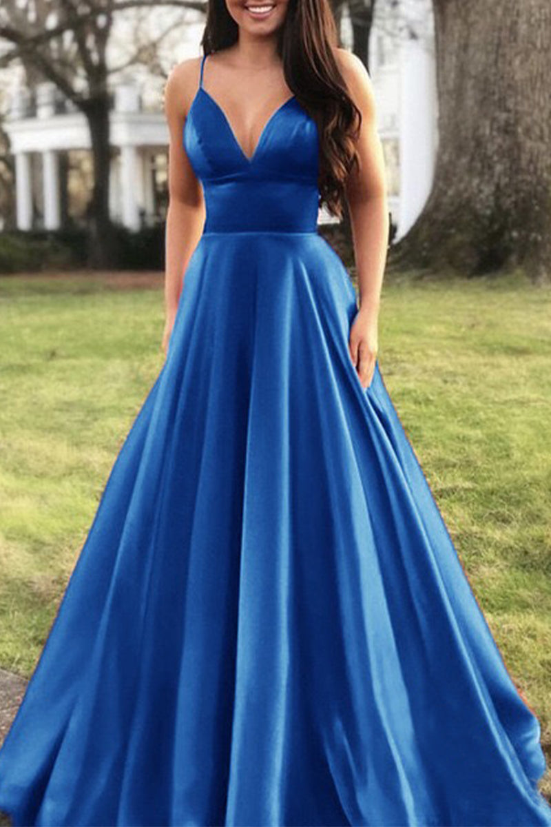 Elegante vestido de noche formal de color liso con escote en V (5 colores)