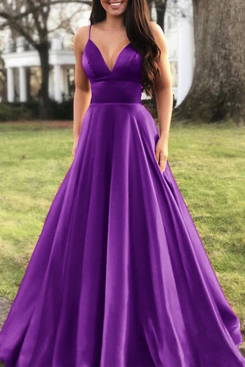 Elegante vestido de noche formal de color liso con escote en V (5 colores)