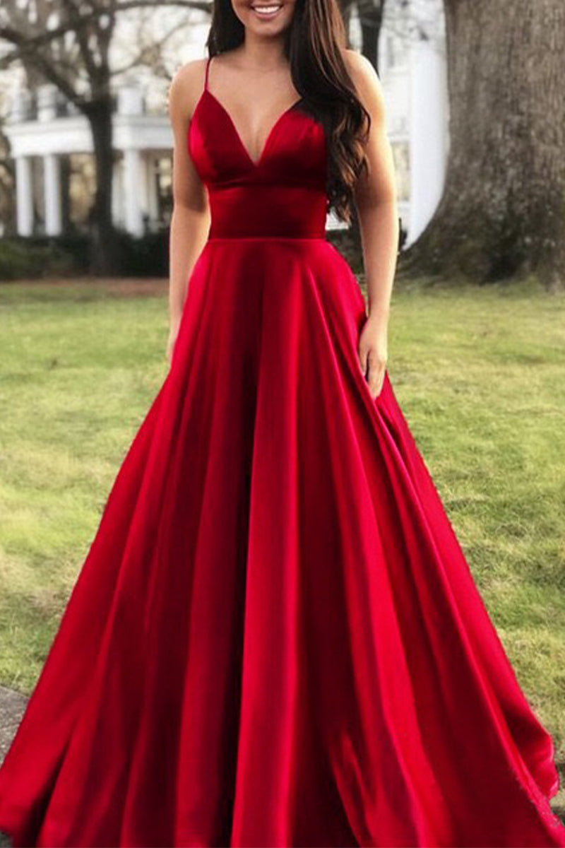 Elegante vestido de noche formal de color liso con escote en V (5 colores)