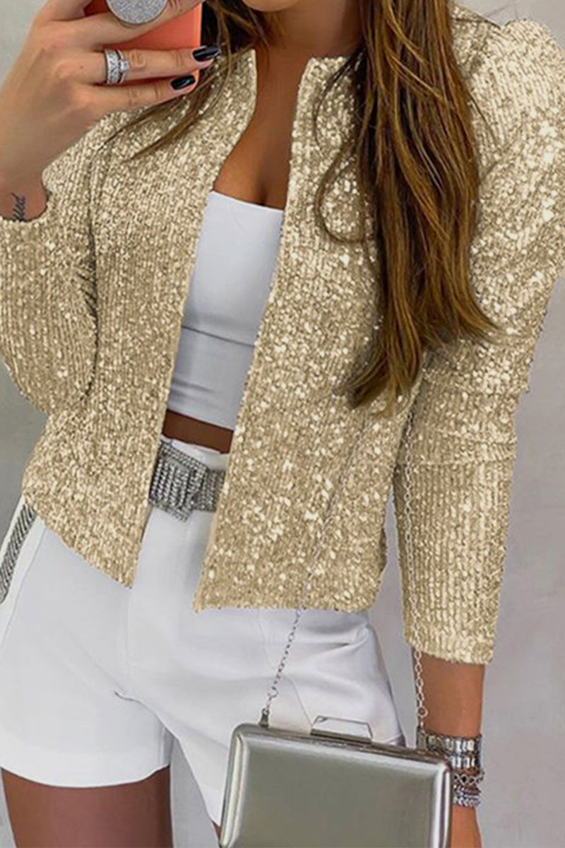 Prendas de abrigo de cuello redondo con lentejuelas y patchwork de moda (5 colores)